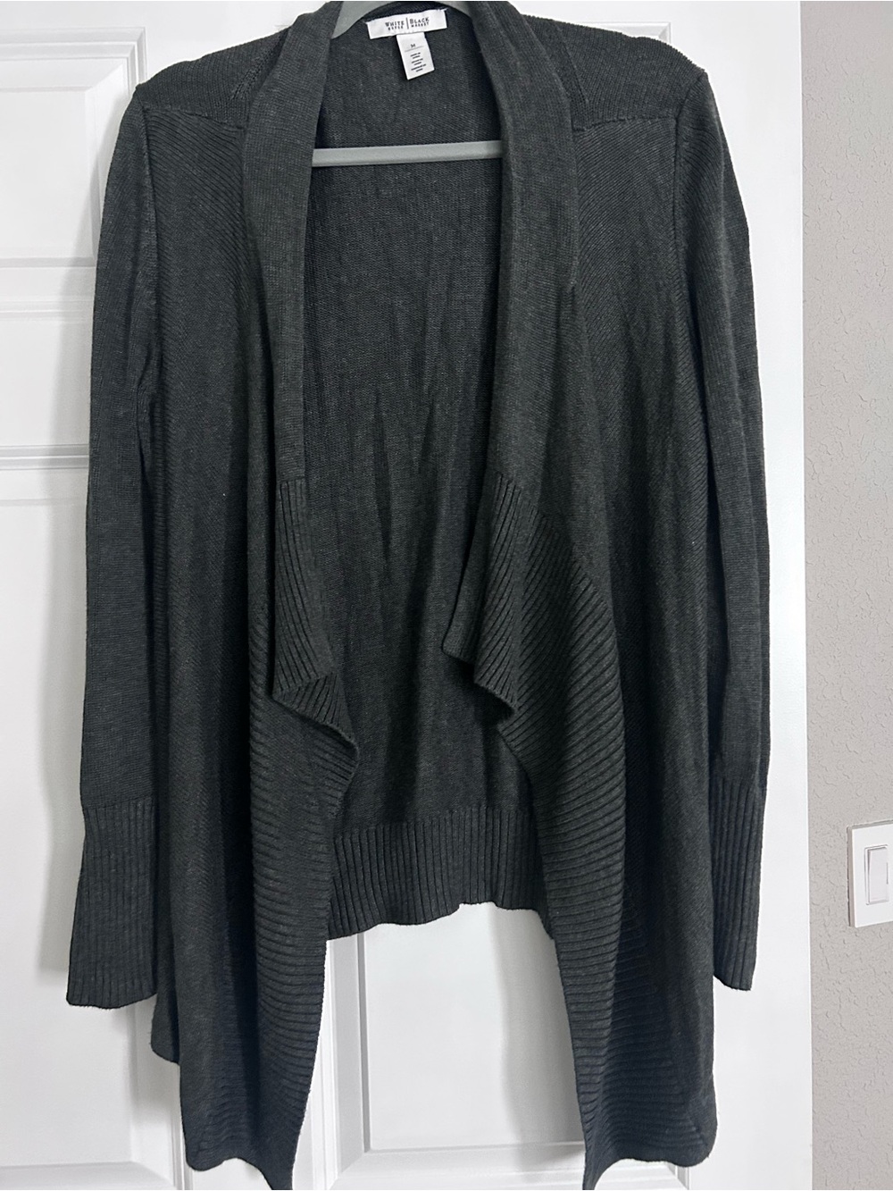 White House Black Market Dark Gray Open-Front Draped Cardigan